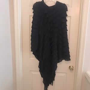 Ruffle Layered Poncho with Fringes OS